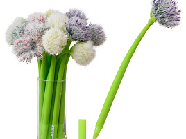 Ручка MC-5369 "ЦВЕТЫ" прорезиненный корпус зелёного цвета, наконечник цветок, цвет чернил-синий.