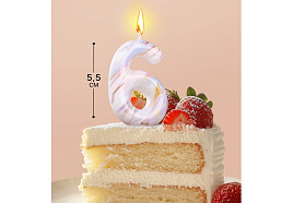 Свеча-цифра "6" Белый мрамор 6990835