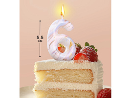 Свеча-цифра "6" Белый мрамор 6990835