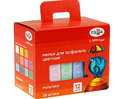 Набор мелков асфальт. 24шт., цветные "Мультики" 9022324 квадратные, картонная коробка