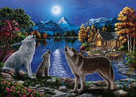 Алмазная мозаика 30*40 НД-8574 Ночные волки у озера