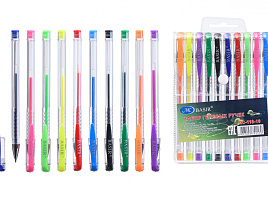 Набор гел. ручек 10цв. МС-118-10 прозрачный корпус,колпачок цветной,упаковка с европодвесом
