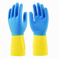 Перчатки резиновые Биколор синий+желтый р-р XL