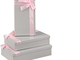 Набор коробок 3в1 Однотонные серые с лентой, роз. КОР-4550 (19*12*7,5-15*10*5)