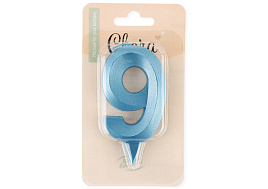 Свеча-цифра "9" Грани синяя бирюза 1919