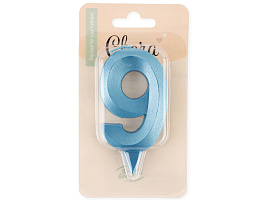 Свеча-цифра "9" Грани синяя бирюза 1919