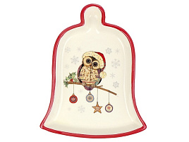 НГ Блюдо керамика 19,5см ZFC250-51 Колокольчик Owl Christmas п/у