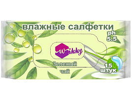 Влажные салфетки Wikky 15шт Зеленый чай