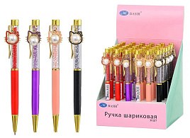 Ручка MC-6358 с подвеской-КОТЁНОК (с жемчугом) комбинированный корпус-нижняя часть корпуса -цветная /ассорти/, прозрачная часть корпуса с наполнителем-стразы, цвет чернил-синий