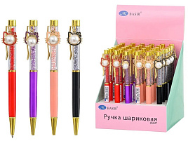 Ручка MC-6358 с подвеской-КОТЁНОК (с жемчугом) комбинированный корпус-нижняя часть корпуса -цветная /ассорти/, прозрачная часть корпуса с наполнителем-стразы, цвет чернил-синий