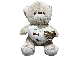 Мягкая игрушка Мишка песцовый с сердцем в пайетки 50см 50В