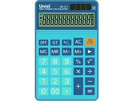Калькулятор Uniel настольный UD-211B синий 12 разрядный, двойное питание,  173х110х16