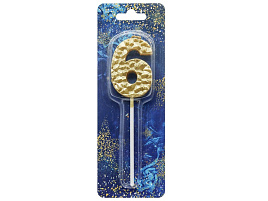 Свеча-цифра "6" Кристалл золото Ч54420