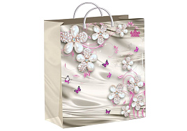 Упаковочная сумочка 26*24 Жемчужные цветочки, мягкий пластик