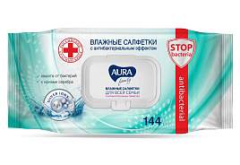Влажные салфетки  Ан. AURA 144шт Family с кр.антиб. М 4504