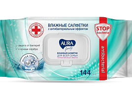 Влажные салфетки  Ан. AURA 144шт Family с кр.антиб. М 4504
