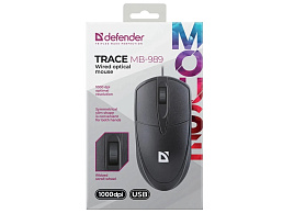 Мышь Defender проводная 52989 оптическая Trace MB-989 черная,1000dpi