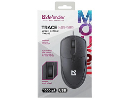 Мышь Defender проводная 52989 оптическая Trace MB-989 черная,1000dpi