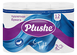 Туалетная бумага Plushe Super Лайт 12шт.2-х сл. 13,68м белая