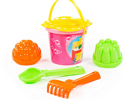 Песочный набор №229 0528 ведро, ситечко, совок, грабельки, формочки