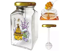 Банка для меда джема стекло 312мл Лаванда (с ложкой) 626-2544/5783