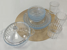 Сервиз столовый 10пр (3 стакана+3салатника+3тарелки+кастрюля)