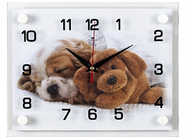 Часы настенные "21 Век" 25,5*20 2026-309 Щенок и плюшевый Мишка