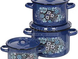 Набор кастрюль эмаль 3пр (1,5+2,9+4,5л) Голубика Северсталь 1С33