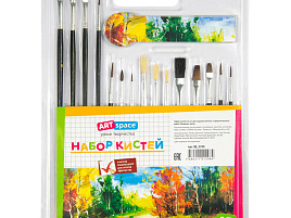 Набор кистей 15шт. ArtSpace SB_3298 пони, щетина, плоские, круглые, блистер