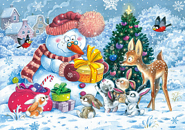 НГ Пазл 104эл. Снеговик и зайчата 82057