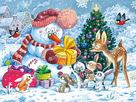 НГ Пазл 104эл. Снеговик и зайчата 82057