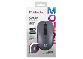 Мышь Defender беспроводная 52104 оптическая Gassa MM-105 серый, 6D, 800-1600dpi