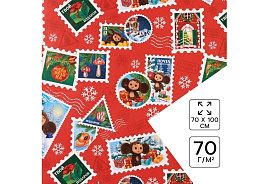 НГ Бумага упаковочная 10494822 Новогодняя почта Чебурашка 70*100см