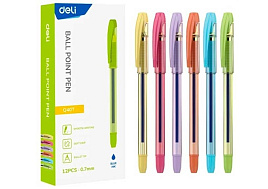 Ручка Deli EQ40T d=0.7мм чернила син. карт.уп. резин. манжета чернила пониженной вязкости