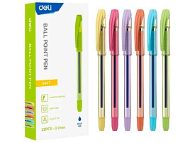 Ручка Deli EQ40T d=0.7мм чернила син. карт.уп. резин. манжета чернила пониженной вязкости