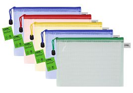 Папка-конверт на молнии Стамм ММ-322171 А5, ПВХ, 250мкм, сетка, прозрачная, молния сверху, ассорти