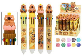 Ручка 8900-2 "КАПИБАРА" 10-ти цветная, цветной корпус с рисунком, прорезиненный наконечник