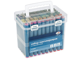 Набор скетчмаркеров 60цв. Гамма "Студия" 1204P_60 двусторонних, основные цвета, корпус трехгранный, пулевид./клиновид. наконечники, пласт.кейс