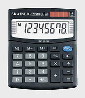 Калькулятор SKAINER SK-308II настольный, 8 разр., двойное питание, 100*124*32мм, черный (аналог SDC-805)