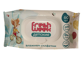 Влажные салфетки Детские 60шт.Fresh Week Пантенол с клапаном