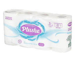 Туалетная бумага Plushe Делюкс 8шт.3-х сл.Белая 15м