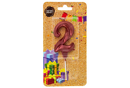 Свеча-цифра "2" Театральная красный металлик 5,5см 3342