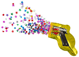 Шар надув. фольгированный 20см 23250 Пистолет с конфетти желтый