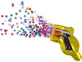 Шар надув. фольгированный 20см 23250 Пистолет с конфетти желтый