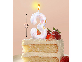 Свеча-цифра "3" Белый мрамор 6990832