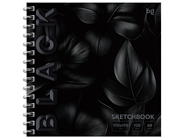 Скетчбук BG Скв40гр_64602 "Black. Leaves", 40л., 170*170, на гребне, soft tuch, выборочный лак, 120г/м2