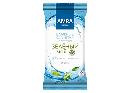Влажные салфетки AMRA 20шт Освежающие Зеленй чай М