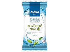 Влажные салфетки AMRA 20шт Освежающие Зеленй чай М