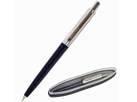 Ручка BRAUBERG 143484 шариковая "Soprano", СИНЯЯ, корпус серебристый с синим, линия письма 0,5 мм