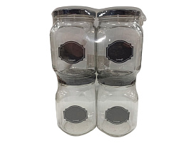 Набор банок для сыпучих стекло 4пр с металлической крышкой, ложкой+мел  00815-08724/1705